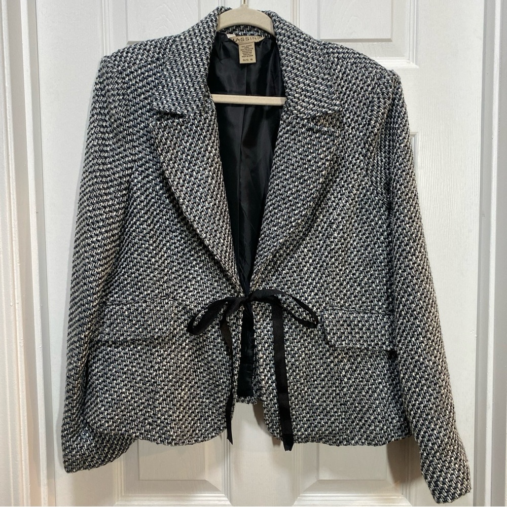 Massini Blazer Womens Sz 16 Knit Woven Tie Closure Jacket NWT Black Gray